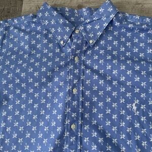 Ralph Lauren Oxford Shirt Mens 3XB BIG Blue Short Sleeve Palm Tree Print Pony